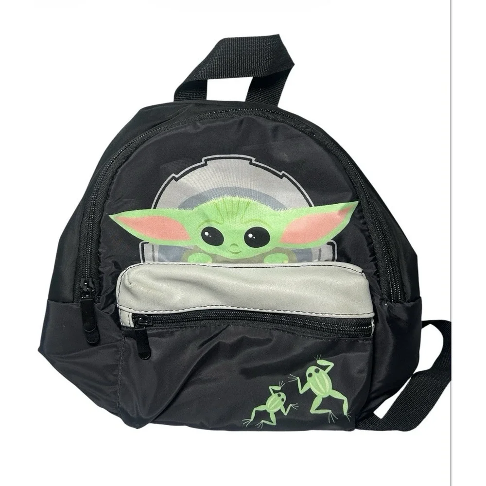 Star Wars Baby Yoda Black Mini Backpack Front Pocket School Play Purse Bag